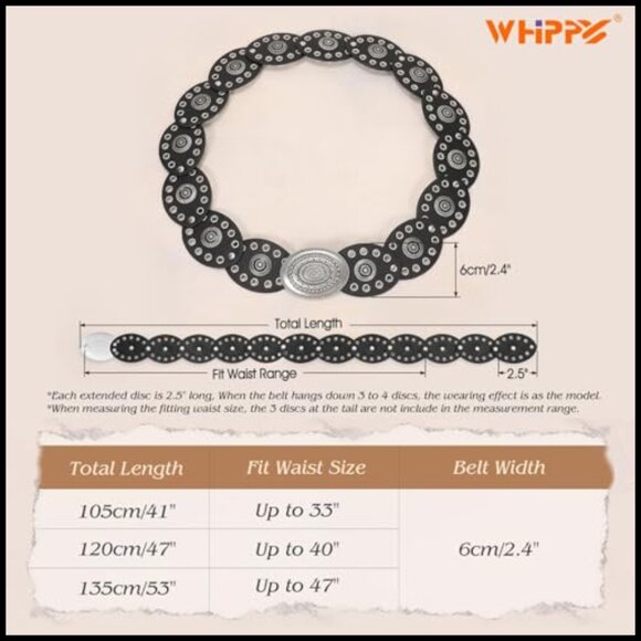 Vintage Western Disc Concho Belt Boho Retro Adjustable Festival Waist Accessory main image 6